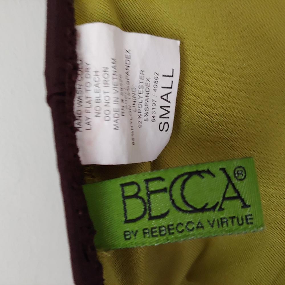 BECCA Swimsuit Embroidered Tie Bikini Set Brown Vintage Size Small - Picture 9 of 11